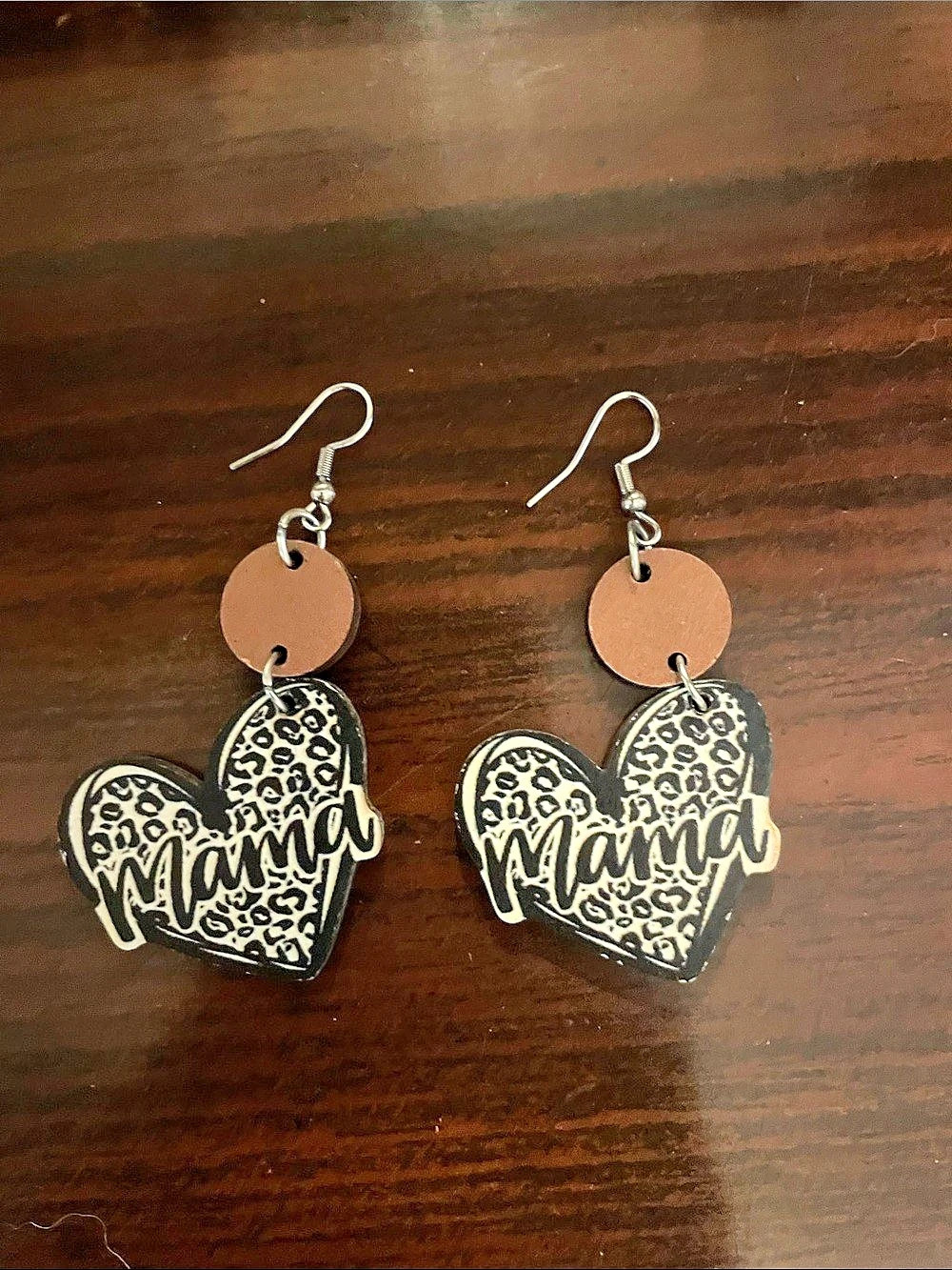 Leopard Mama Heart Dangle Earrings